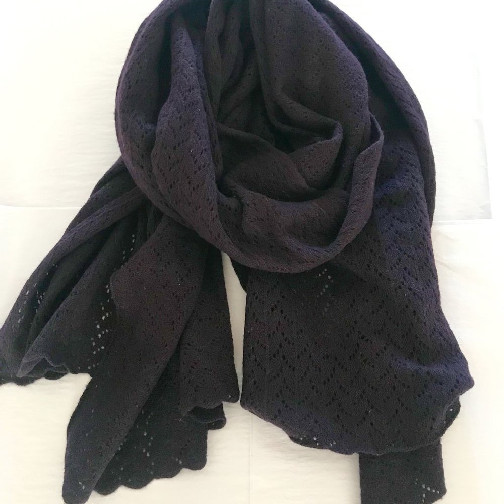 Anthropologie Extra Large Crochet Scarf Wrap, Dark Purple Wool